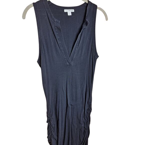 James Perse standard ruched v neck jersey tank dress midi dress black stretchy - Picture 5 of 5